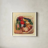 Garden Vegetables II by Carol Rowan. Shown in a crisp white glass frame for a clean and minimalist style. Available as an archival giclee rolled canvas, fine art paper, or poster print. SKU 99983a.