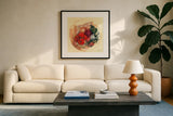 Garden Vegetables III by Carol Rowan. Displayed in a glass frame with matte in a clean modern living room. Available as an archival giclee rolled canvas, fine art paper, or poster print. SKU 99984a.