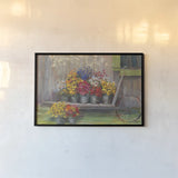 Garden Wheelbarrow by Carol Rowan. shown as a paper print in a black flame. Available as a archival giclee rolled canvas, fine art paper, or poster print. SKU 41551i.