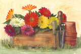 Gardeners Still Life with Gerberas by Carol Rowan. SKU 42294i. Archival Giclee Fine art print for wall decor.