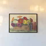 Gardeners Still Life with Gerberas by Carol Rowan. shown as a paper print in a black flame. Available as a archival giclee rolled canvas, fine art paper, or poster print. SKU 42294i.