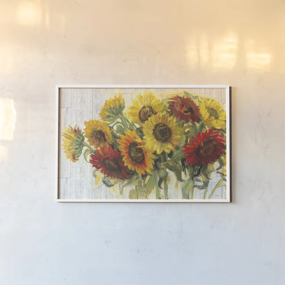 Gathering Sun Crop on Wood by Carol Rowan. shown as a paper print in a white frame. Available as a archival giclee rolled canvas, fine art paper, or poster print. SKU 22362i.