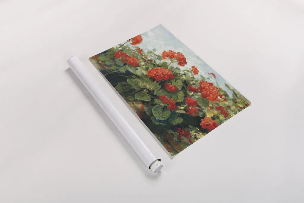 Geranium Wave by Carol Rowan. shown as a rolled paper print. Available as archival giclee rolled canvas, fine art paper, or poster print. SKU 10615i.