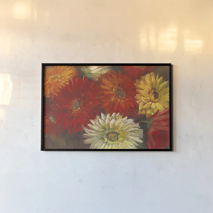 Gerberas by Carol Rowan. shown as a paper print in a black flame. Available as a archival giclee rolled canvas, fine art paper, or poster print. SKU 3300i.