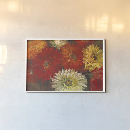 Gerberas by Carol Rowan. shown as a paper print in a white frame. Available as a archival giclee rolled canvas, fine art paper, or poster print. SKU 3300i.
