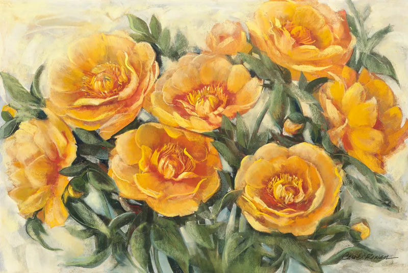 Golden Peonies by Carol Rowan. SKU 19296i. Archival Giclee Fine art print for wall decor.