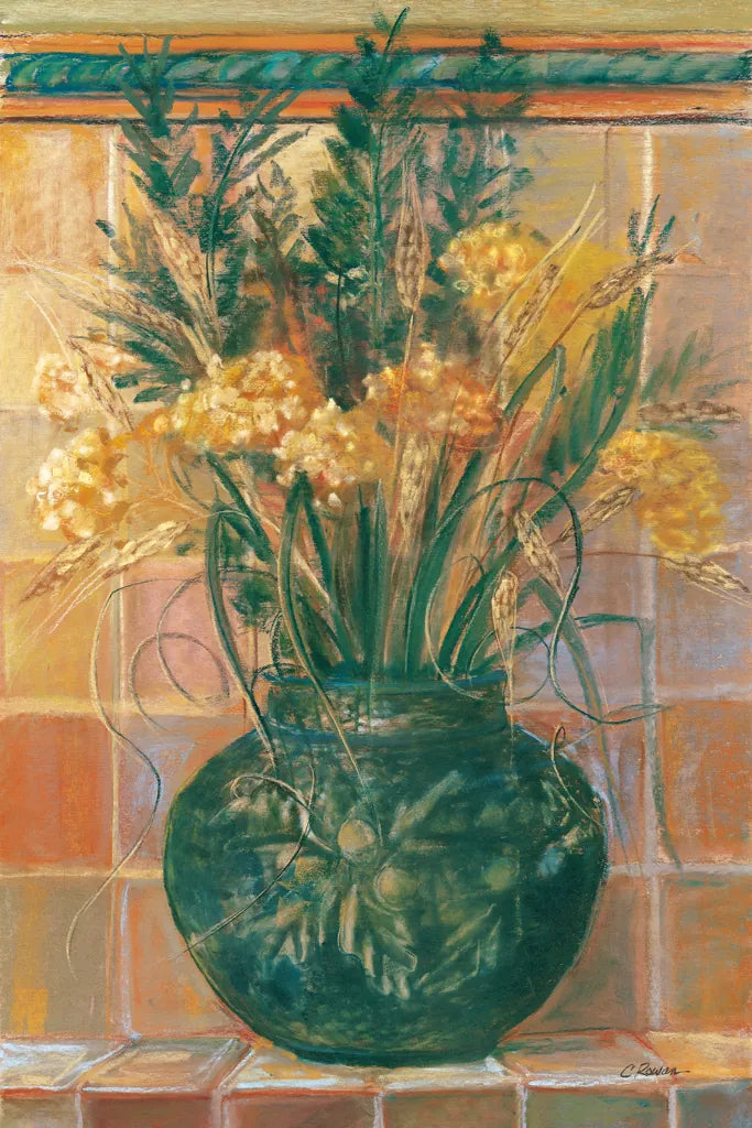 Grasses in Green Vase by Carol Rowan. SKU 7935h. Archival Giclee Fine art print for wall decor.