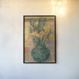 Grasses in Green Vase by Carol Rowan. shown as a paper print in a black flame. Available as a archival giclee rolled canvas, fine art paper, or poster print. SKU 7935h.