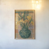 Grasses in Green Vase by Carol Rowan. shown as a paper print in a natural frame. Available as a archival giclee rolled canvas, fine art paper, or poster print. SKU 7935h.