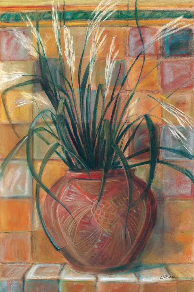Grasses in Red Vase by Carol Rowan. SKU 7934h. Archival Giclee Fine art print for wall decor.