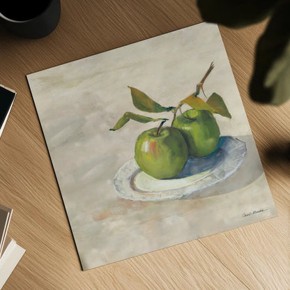 Green Apple I Neutral by Carol Rowan. Shown as a detailed flat fine art print, highlighting archival giclee quality. Available as an archival giclee rolled canvas, fine art paper, or poster print. SKU 65554a.