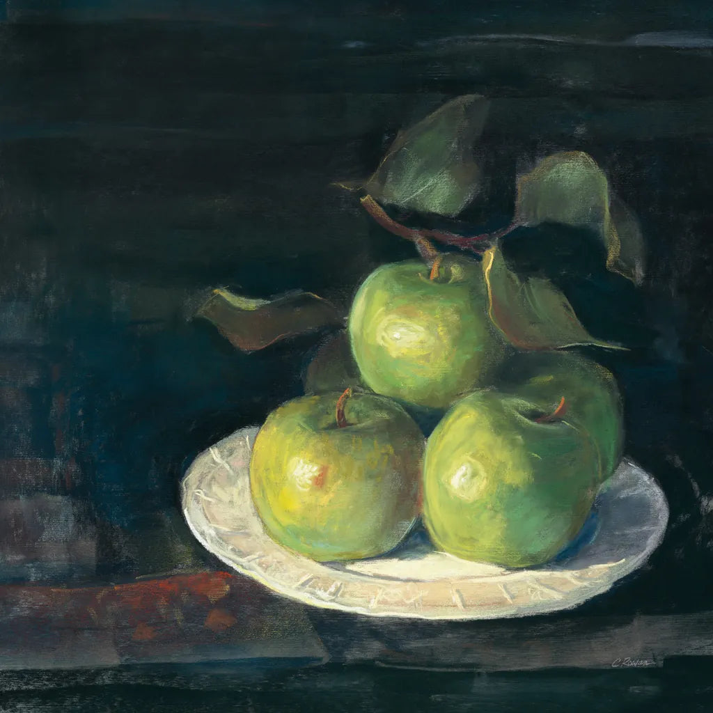 Green Apples II by Carol Rowan. SKU 42419a. Archival Giclee Fine art print for wall decor.