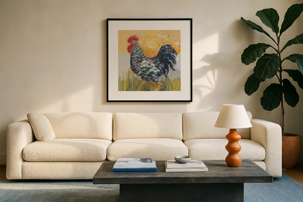 Hector by Carol Rowan. Displayed in a glass frame with matte in a clean modern living room. Available as an archival giclee rolled canvas, fine art paper, or poster print. SKU 8164a.
