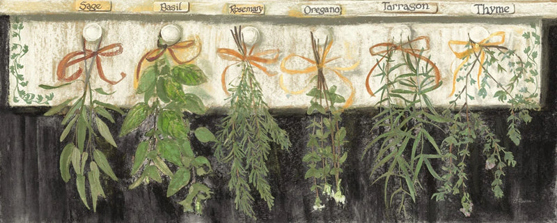 Herbs on Pegs Black Crop by Carol Rowan