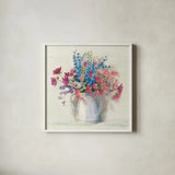 Ironstone Bouquet I Bright by Carol Rowan. Shown in a crisp white glass frame for a clean and minimalist style. Available as an archival giclee rolled canvas, fine art paper, or poster print. SKU 46642a.