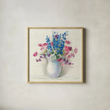 Ironstone Bouquet II Bright by Carol Rowan. Shown in a natural wood glass frame for a timeless modern aesthetic. Available as an archival giclee rolled canvas, fine art paper, or poster print. SKU 46643a.