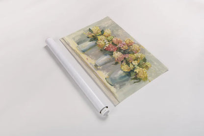 Ivory and Blush Hydrangea Bouquets by Carol Rowan. shown as a rolled paper print. Available as archival giclee rolled canvas, fine art paper, or poster print. SKU 38638i.