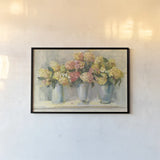 Ivory and Blush Hydrangea Bouquets by Carol Rowan. shown as a paper print in a black flame. Available as a archival giclee rolled canvas, fine art paper, or poster print. SKU 38638i.