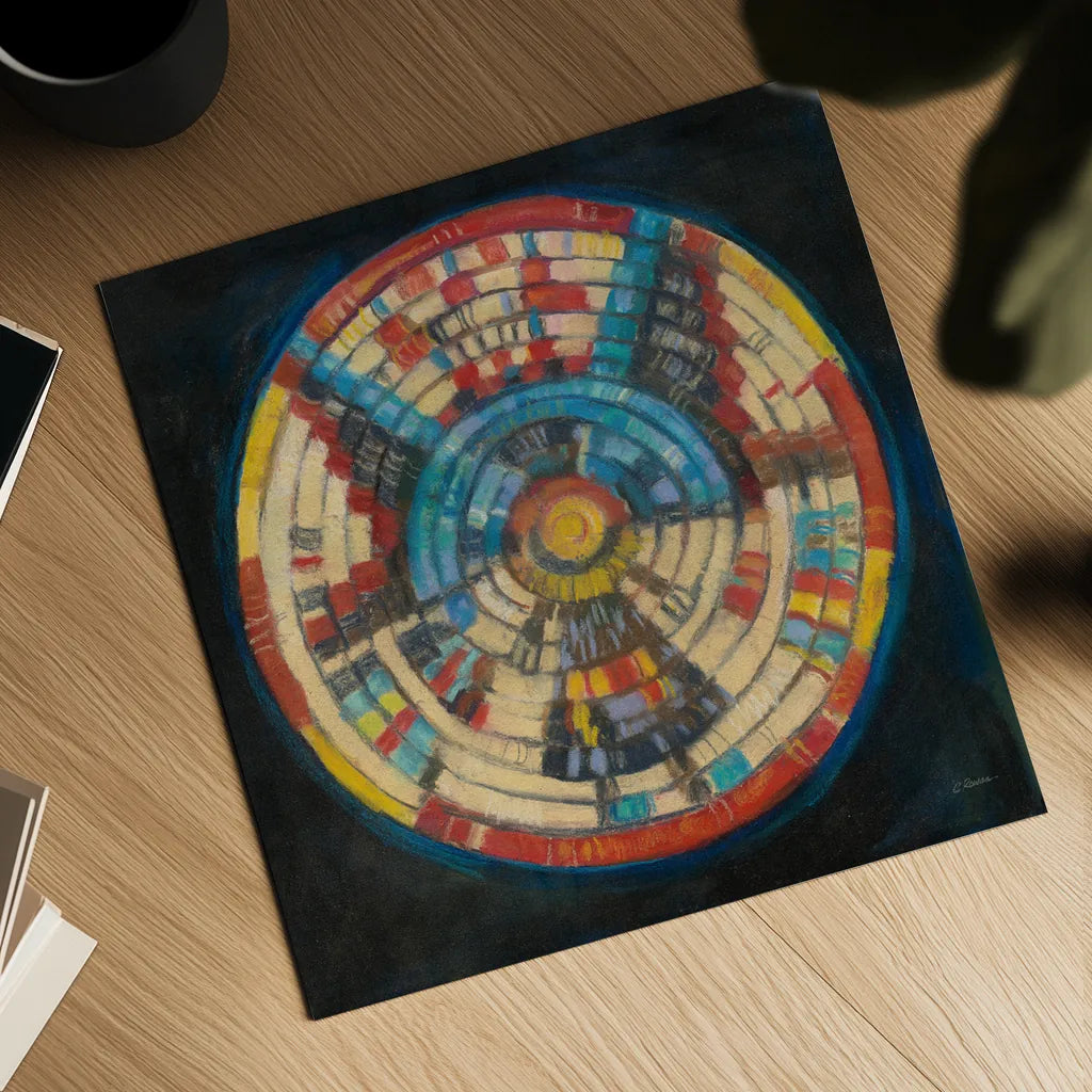 Kachina Basket by Carol Rowan. Shown as a detailed flat fine art print, highlighting archival giclee quality. Available as an archival giclee rolled canvas, fine art paper, or poster print. SKU 38635a.