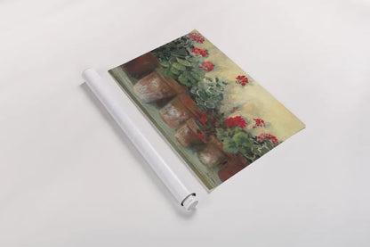 Kathleens Geraniums Crop by Carol Rowan. shown as a rolled paper print. Available as archival giclee rolled canvas, fine art paper, or poster print. SKU 7933i.