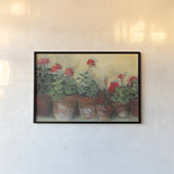 Kathleens Geraniums Crop by Carol Rowan. shown as a paper print in a black flame. Available as a archival giclee rolled canvas, fine art paper, or poster print. SKU 7933i.