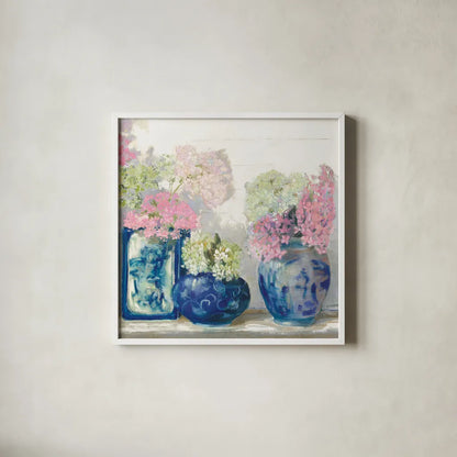 Ladys Mantle II Bright by Carol Rowan. Shown in a crisp white glass frame for a clean and minimalist style. Available as an archival giclee rolled canvas, fine art paper, or poster print. SKU 55310a.