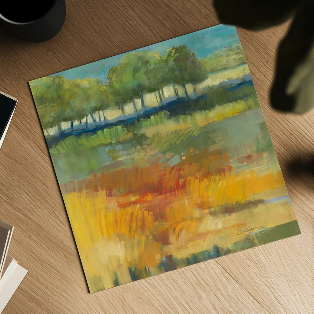 Late Summer Landscape I by Carol Rowan. Shown as a detailed flat fine art print, highlighting archival giclee quality. Available as an archival giclee rolled canvas, fine art paper, or poster print. SKU 8980a.