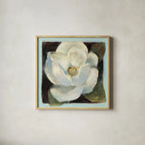 Magnolia II by Carol Rowan. Shown in a natural wood glass frame for a timeless modern aesthetic. Available as an archival giclee rolled canvas, fine art paper, or poster print. SKU 7860a.