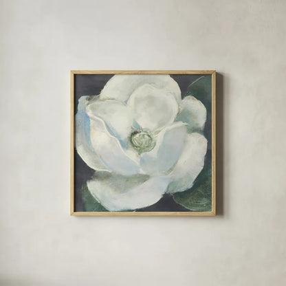 Magnolia II Sage by Carol Rowan. Shown in a natural wood glass frame for a timeless modern aesthetic. Available as an archival giclee rolled canvas, fine art paper, or poster print. SKU 47395a.