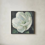 Magnolia III Sage by Carol Rowan. Shown in a sleek black glass frame for a contemporary gallery look. Available as an archival giclee rolled canvas, fine art paper, or poster print. SKU 47396a.