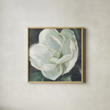 Magnolia III Sage by Carol Rowan. Shown in a natural wood glass frame for a timeless modern aesthetic. Available as an archival giclee rolled canvas, fine art paper, or poster print. SKU 47396a.