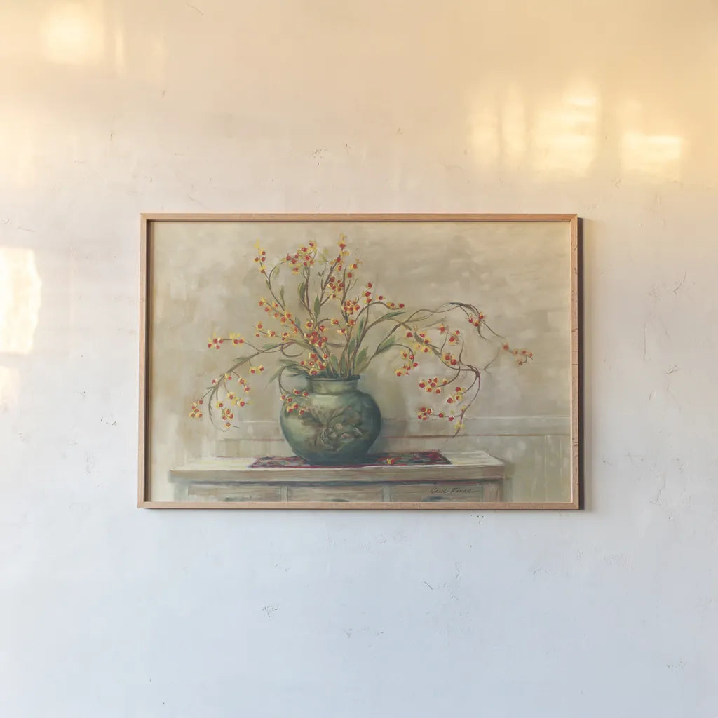 Nancy Bittersweet by Carol Rowan. shown as a paper print in a natural frame. Available as a archival giclee rolled canvas, fine art paper, or poster print. SKU 42354i.