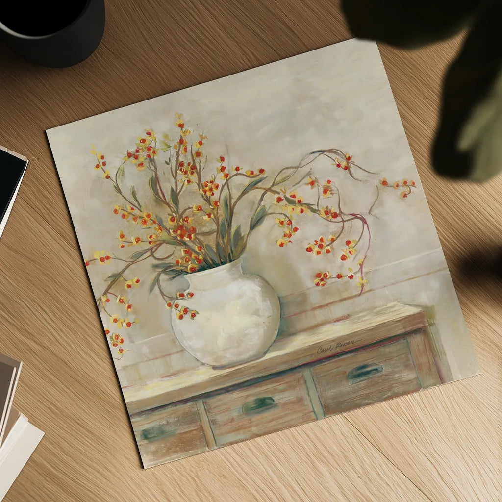 Nancy Bittersweet Neutral Sq by Carol Rowan. Shown as a detailed flat fine art print, highlighting archival giclee quality. Available as an archival giclee rolled canvas, fine art paper, or poster print. SKU 65553a.