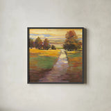 October Path by Carol Rowan. Shown in a sleek black glass frame for a contemporary gallery look. Available as an archival giclee rolled canvas, fine art paper, or poster print. SKU 12781a.