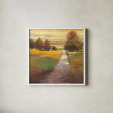 October Path by Carol Rowan. Shown in a crisp white glass frame for a clean and minimalist style. Available as an archival giclee rolled canvas, fine art paper, or poster print. SKU 12781a.