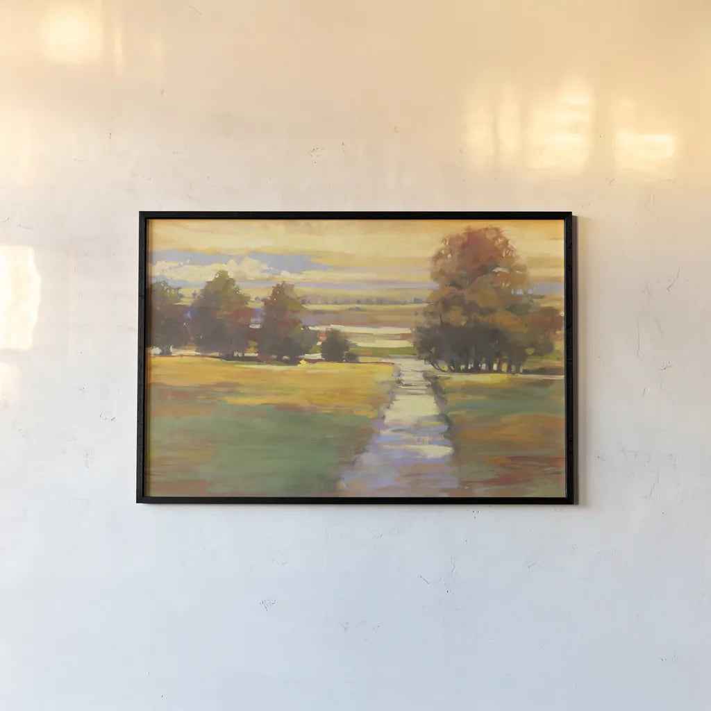 October Path Crop by Carol Rowan. shown as a paper print in a black flame. Available as a archival giclee rolled canvas, fine art paper, or poster print. SKU 12781i.