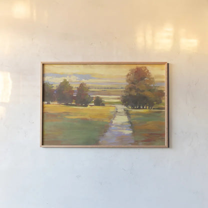 October Path Crop by Carol Rowan. shown as a paper print in a natural frame. Available as a archival giclee rolled canvas, fine art paper, or poster print. SKU 12781i.