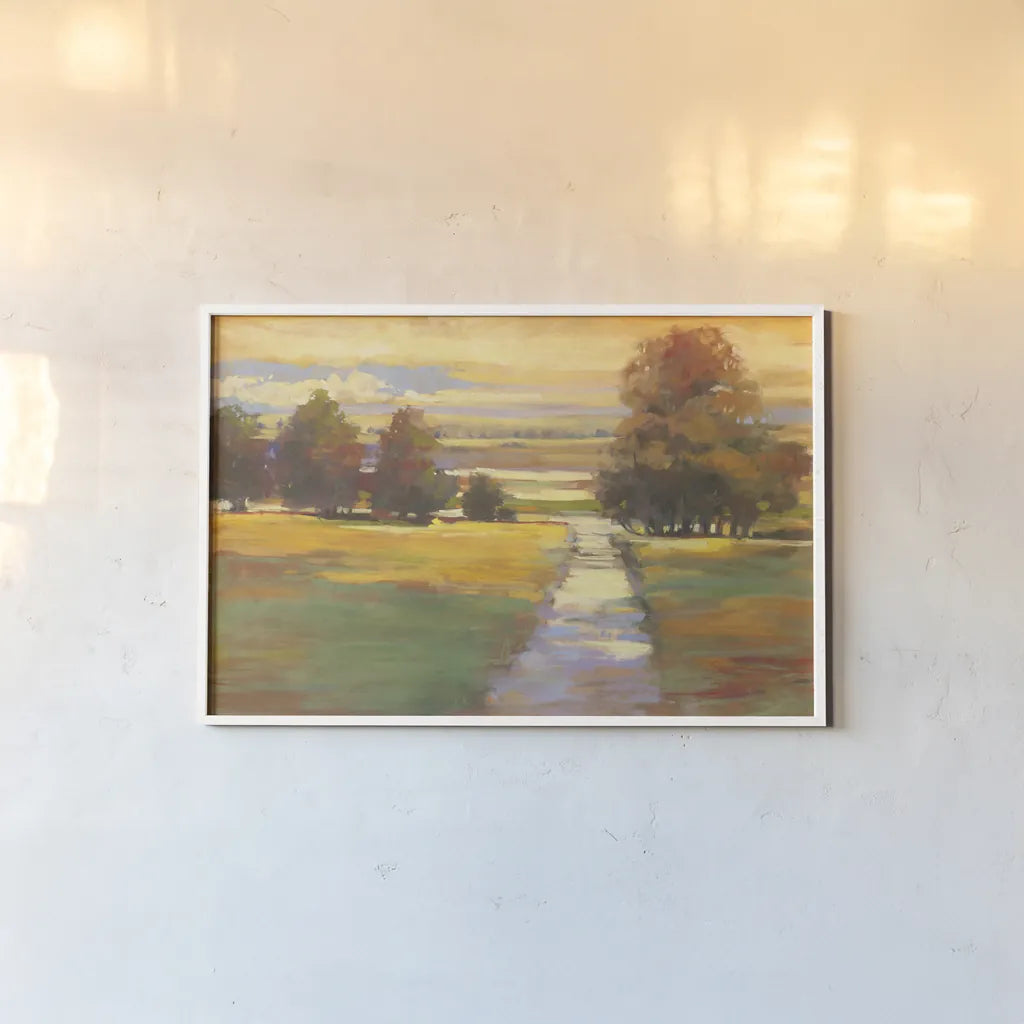 October Path Crop by Carol Rowan. shown as a paper print in a white frame. Available as a archival giclee rolled canvas, fine art paper, or poster print. SKU 12781i.