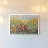Oriental Poppy Field Crop by Carol Rowan. shown as a paper print in a white frame. Available as a archival giclee rolled canvas, fine art paper, or poster print. SKU 52825i.