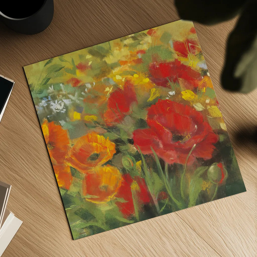 Oriental Poppy Field I by Carol Rowan. Shown as a detailed flat fine art print, highlighting archival giclee quality. Available as an archival giclee rolled canvas, fine art paper, or poster print. SKU 7857a.