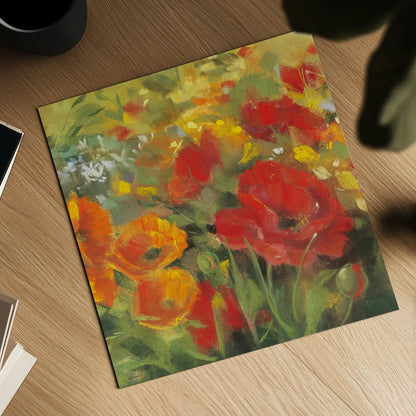 Oriental Poppy Field I by Carol Rowan. Shown as a detailed flat fine art print, highlighting archival giclee quality. Available as an archival giclee rolled canvas, fine art paper, or poster print. SKU 7857a.