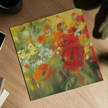 Oriental Poppy Field II by Carol Rowan. Shown as a detailed flat fine art print, highlighting archival giclee quality. Available as an archival giclee rolled canvas, fine art paper, or poster print. SKU 7858a.