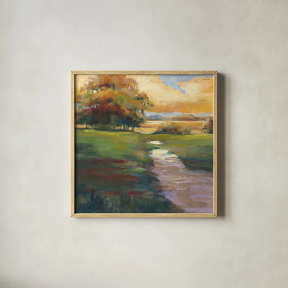 Out for a Walk by Carol Rowan. Shown in a natural wood glass frame for a timeless modern aesthetic. Available as an archival giclee rolled canvas, fine art paper, or poster print. SKU 21449a.