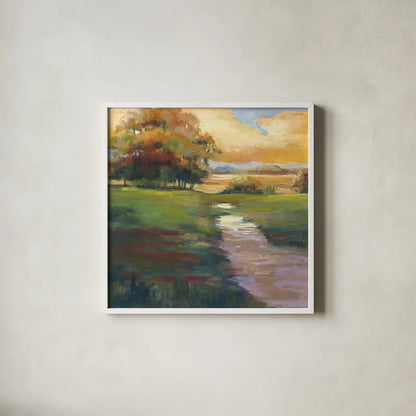 Out for a Walk by Carol Rowan. Shown in a crisp white glass frame for a clean and minimalist style. Available as an archival giclee rolled canvas, fine art paper, or poster print. SKU 21449a.