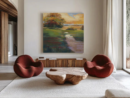 Out for a Walk by Carol Rowan. Shown as extra-large giant wall art in a modern living room. Available as an archival giclee rolled canvas, fine art paper, or poster print. SKU 21449a.