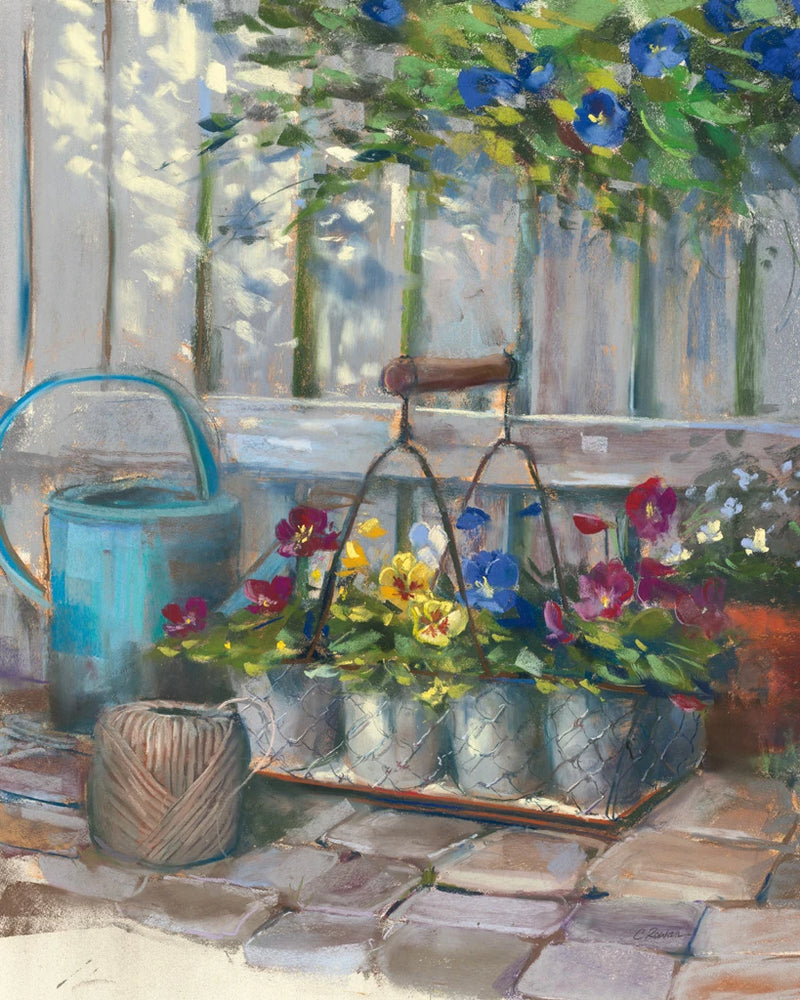 Pansies in Wire Basket by Carol Rowan