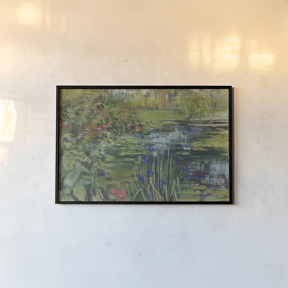 Peaceful Pond by Carol Rowan. shown as a paper print in a black flame. Available as a archival giclee rolled canvas, fine art paper, or poster print. SKU 36214i.