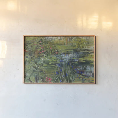 Peaceful Pond by Carol Rowan. shown as a paper print in a natural frame. Available as a archival giclee rolled canvas, fine art paper, or poster print. SKU 36214i.