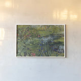 Peaceful Pond by Carol Rowan. shown as a paper print in a white frame. Available as a archival giclee rolled canvas, fine art paper, or poster print. SKU 36214i.
