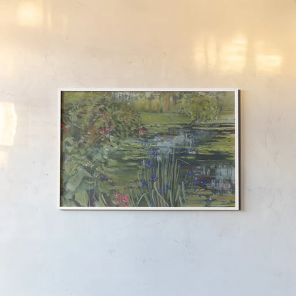 Peaceful Pond by Carol Rowan. shown as a paper print in a white frame. Available as a archival giclee rolled canvas, fine art paper, or poster print. SKU 36214i.